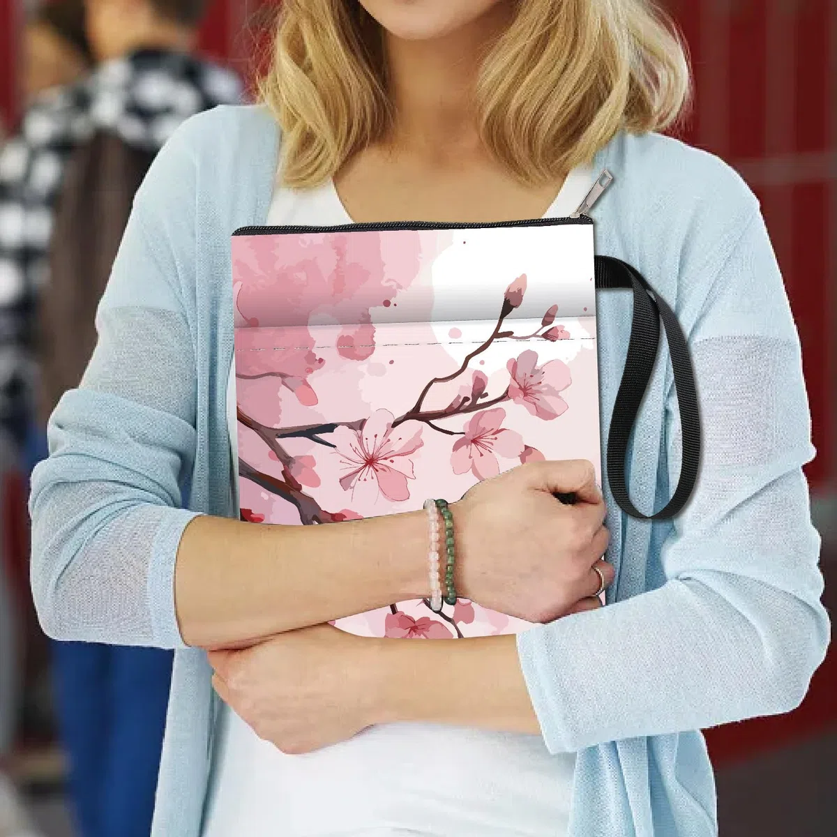 CRASPIRE Cherry Book Sleeve Floral Blossom Copertina per Libro da 11x8.7 Pollice Fiori Tasca Frontale con Cerniera Tessuto Lavabile Custodia Protettiva per Libri per Lettori Accessori per Amici