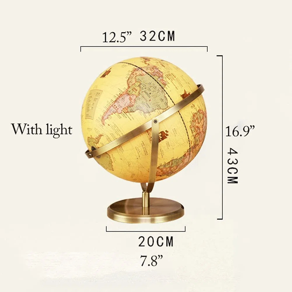 SYALEO Mappamondo Mappamondo Illuminato con Supporto in Metallo Dorato Diametro 12,5 '' Decorativo Mappamondo geografico Antico in Stile Oceano per la casa e L'Ufficio World Globe