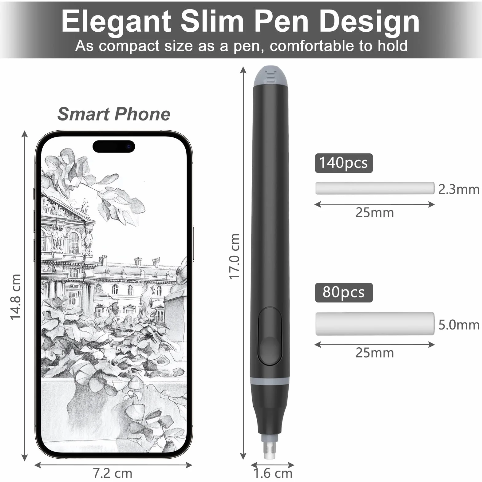 Cuteefun Gomma Elettrica, 220 Ricariche per Gomma, 2 Dimensioni, Funzionamento a Batteria, Comodo da Tenere in Mano per Artisti, Studenti, Disegnatori, Ingegneri, Nero