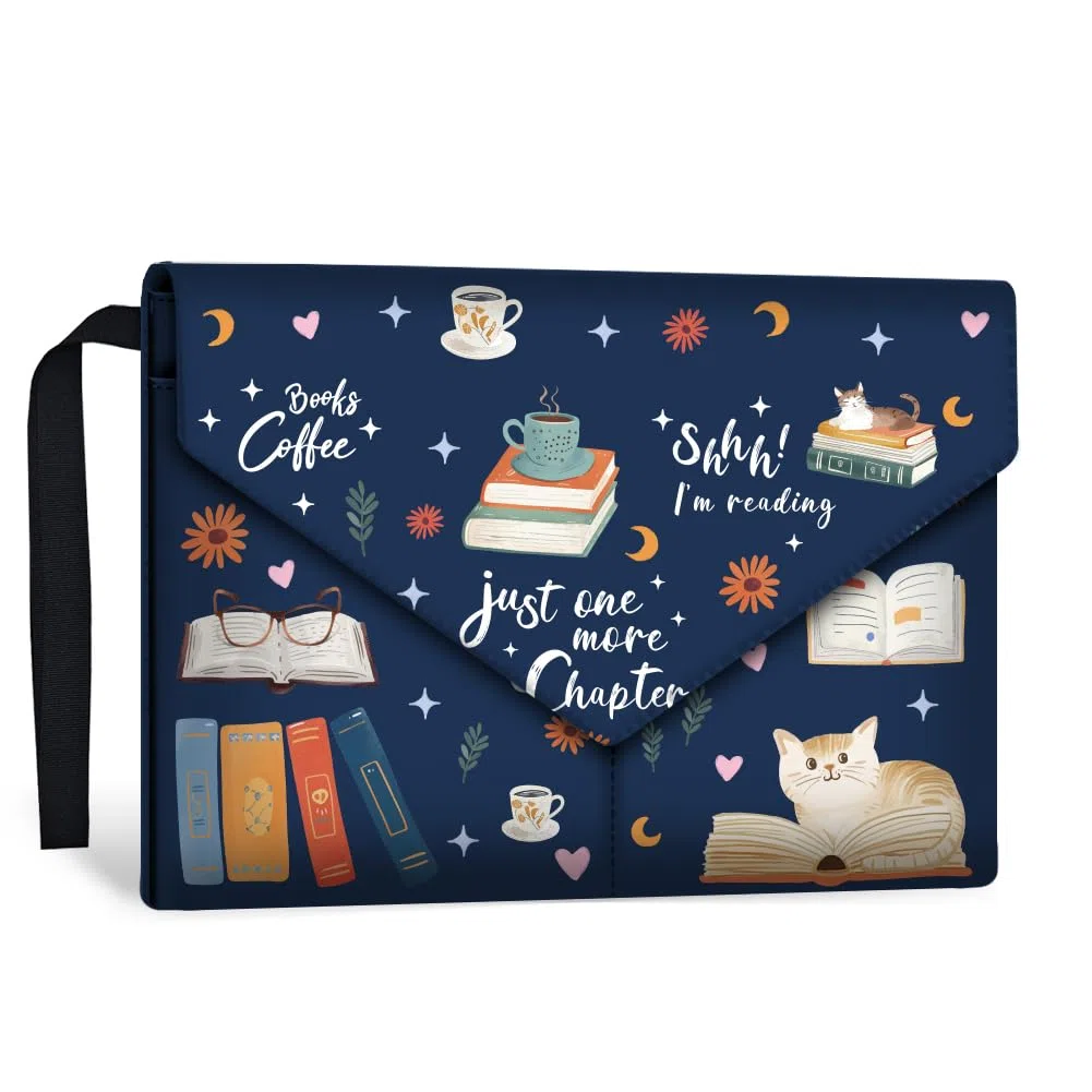 1pz Custodia Impermeabile per Libri per Amanti Di Libri, Custodia Protettiva per Libri Stampati con Gatto Libro In Tessuto Lavabile con Tasca Frontale e Bottone per Libri Tascabili, 30x23cm