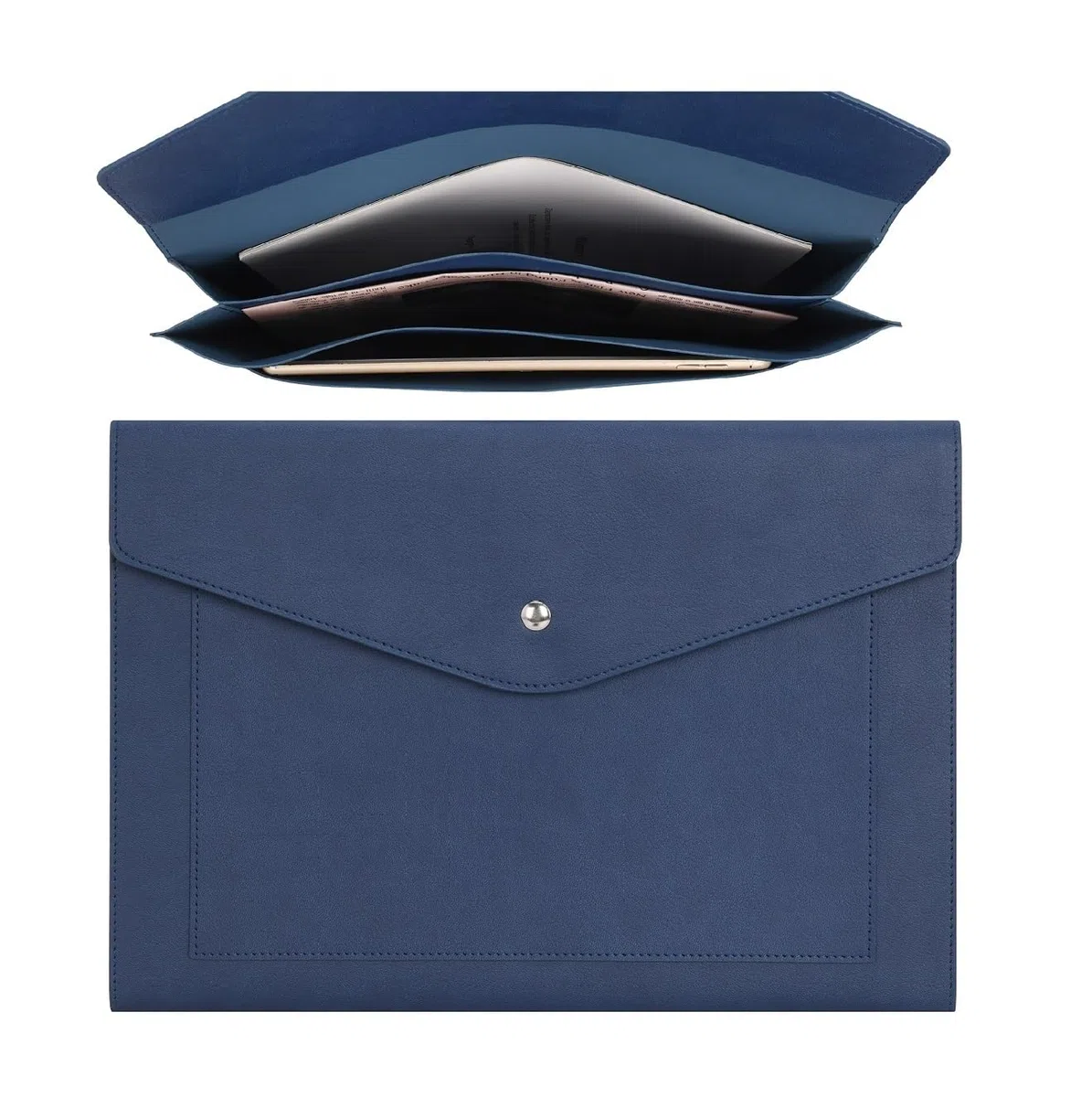 Wason Porta documenti A4 Espandibile Custodia per Buste in Pelle PU-Tasche di Grandi Dimensioni per Fatture Cartacee Cancelleria Tablet e PC Lavoro Studio Viaggi(Blu scuro)