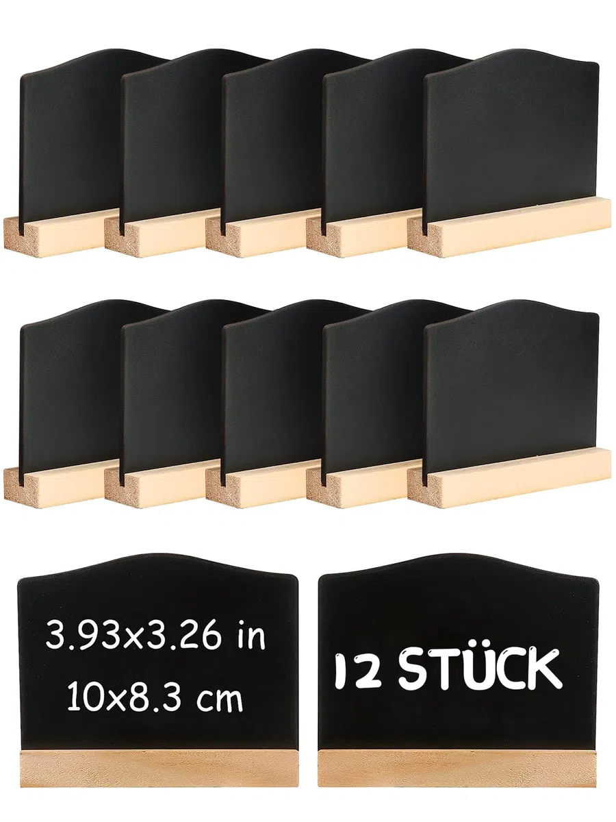 DONQL 12 Pezzi Mini Lavagna Piccola,10 x 7.2cm Lavagnette Segnaposto con Cavalletto,Mini Lavagna da Tavolo,Lavagnette per Buffet Numeri Ristorante Matrimoni Feste Cartellini Alimentari Cancellabile