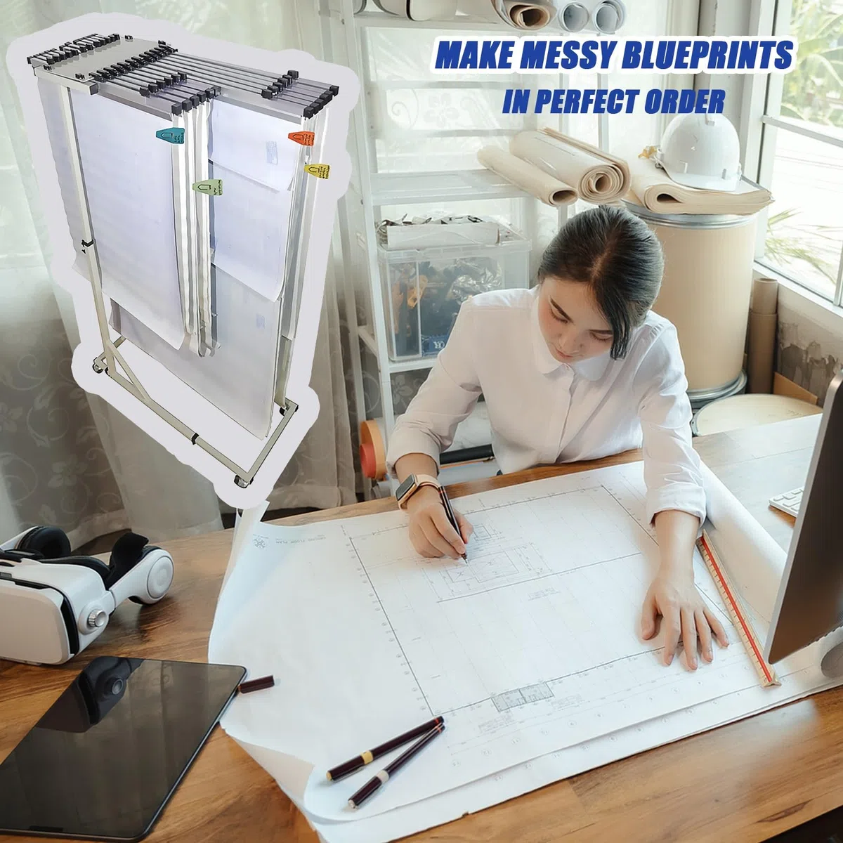 Scaffale resistente con maniglie bloccabili per disegni di ingegneria da A0 a A2, armadio sicuro da parete per ufficio e studio, organizer per tubi arrotolabili in metallo resistente
