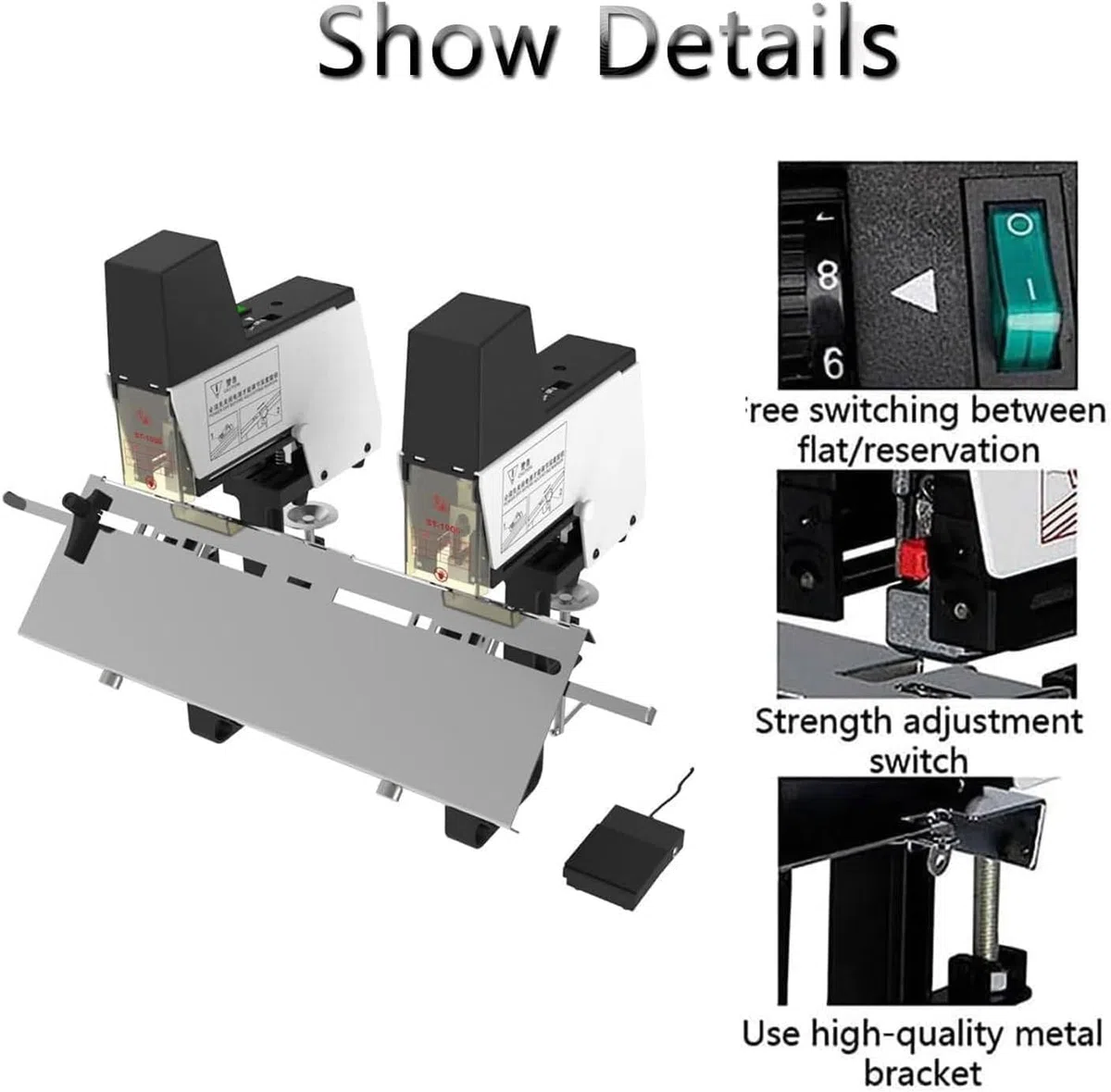 Cucitrice elettrica a sella, pinzatrice automatica resistente, capacità 40 fogli, 9 livelli di intensità, rilegatura piatta/verticale, pedale