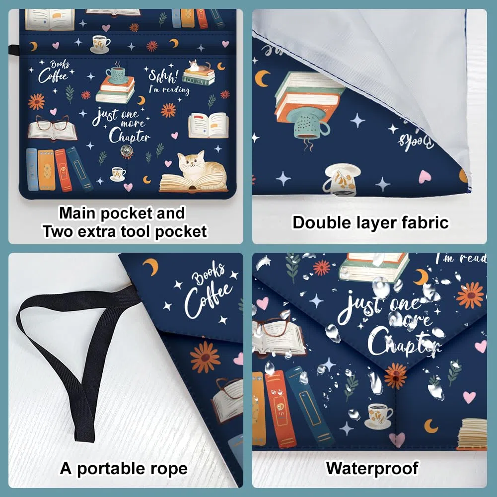 1pz Custodia Impermeabile per Libri per Amanti Di Libri, Custodia Protettiva per Libri Stampati con Gatto Libro In Tessuto Lavabile con Tasca Frontale e Bottone per Libri Tascabili, 30x23cm