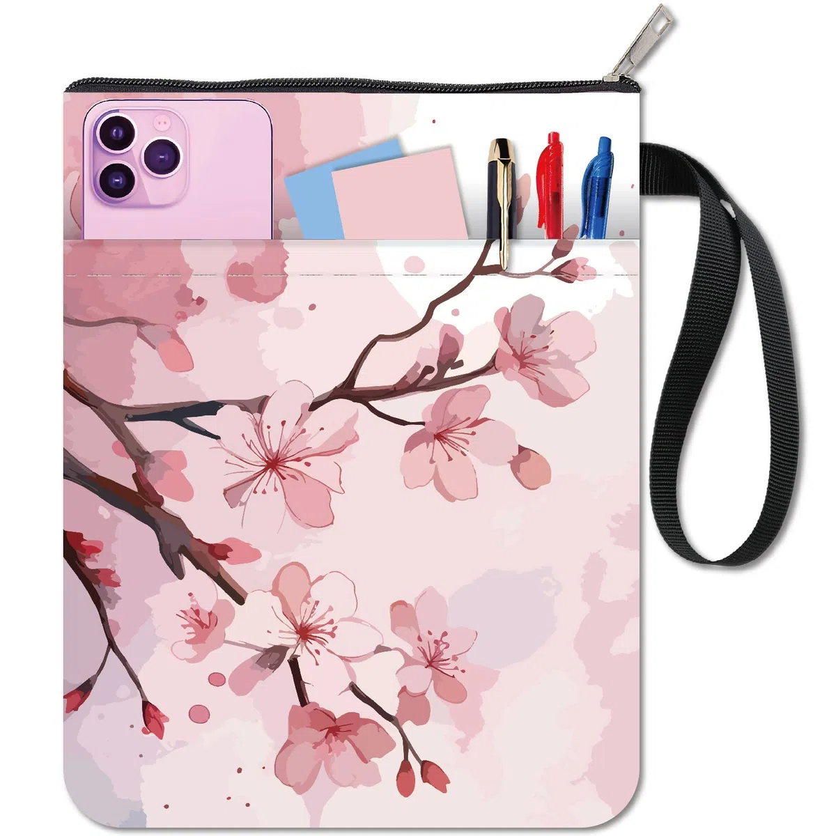 CRASPIRE Cherry Book Sleeve Floral Blossom Copertina per Libro da 11x8.7 Pollice Fiori Tasca Frontale con Cerniera Tessuto Lavabile Custodia Protettiva per Libri per Lettori Accessori per Amici
