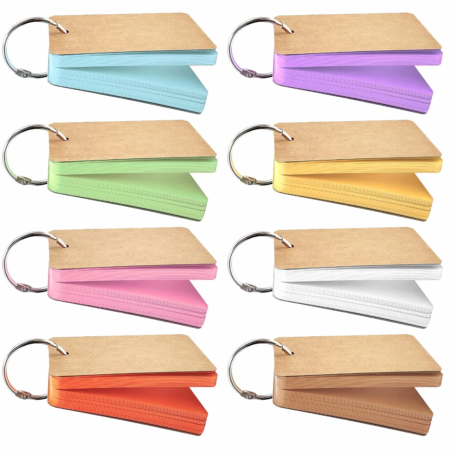 8 Pezzi Flashcard Carta Kraft Multicolore Blocchi di Flash Card con Anello Carte di Studio Memo per Memorizzare delle Parole Vocabolario (50 Fogli per Set)