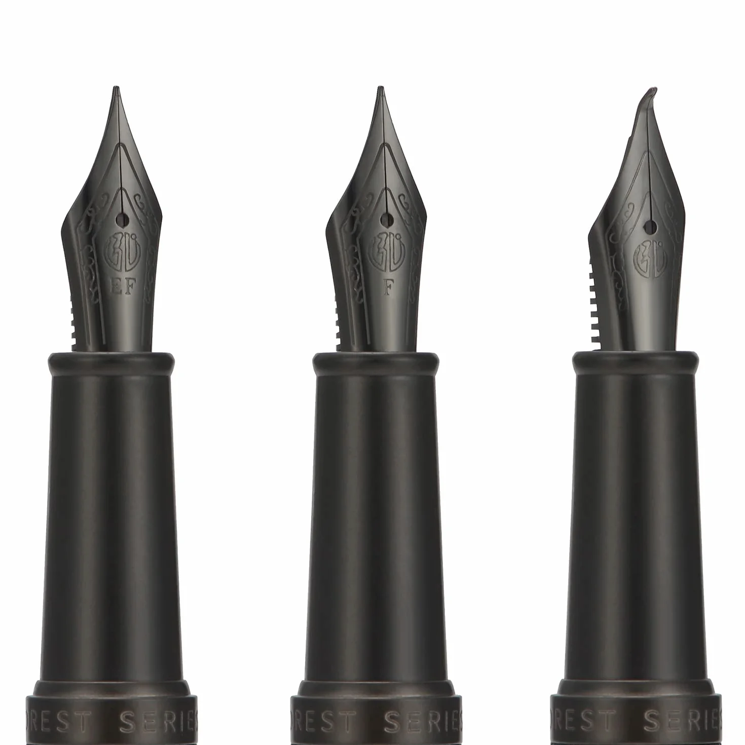Set di 3 penne stilografiche Hongdian (punta fine, extra fine e piegata) colore: nero, serie 1850, 1851, 6013, 517S e 517D.