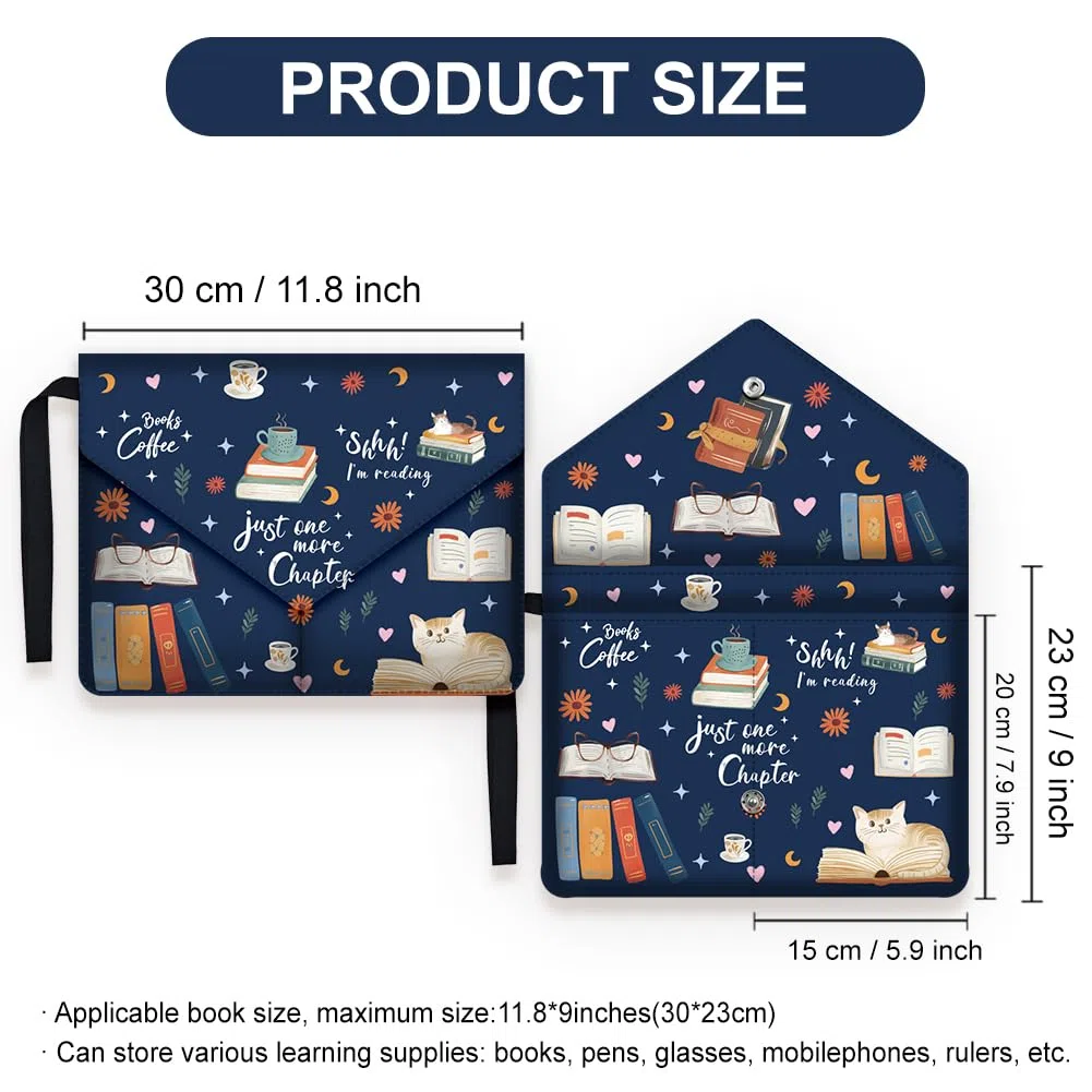 1pz Custodia Impermeabile per Libri per Amanti Di Libri, Custodia Protettiva per Libri Stampati con Gatto Libro In Tessuto Lavabile con Tasca Frontale e Bottone per Libri Tascabili, 30x23cm