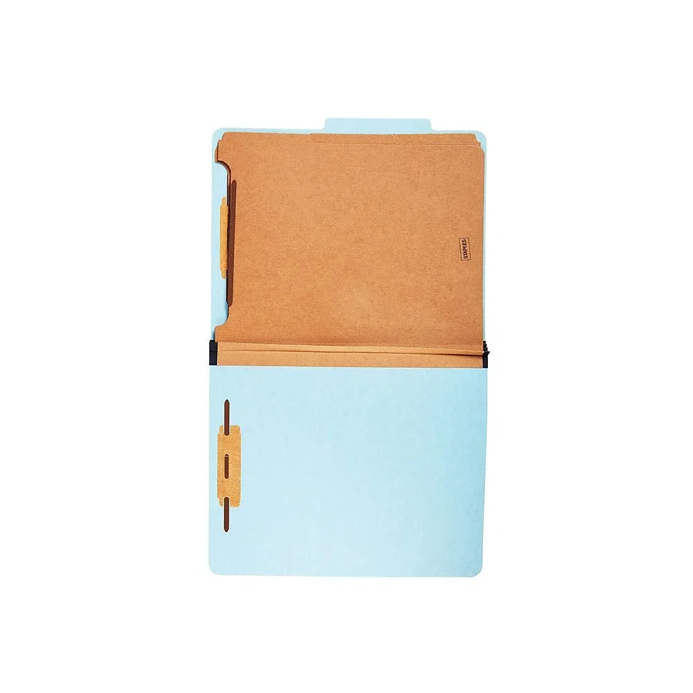 Staples Colored Pressboard Classification Folders, Letter, 3 scomparti, luce blu, 20/confezione