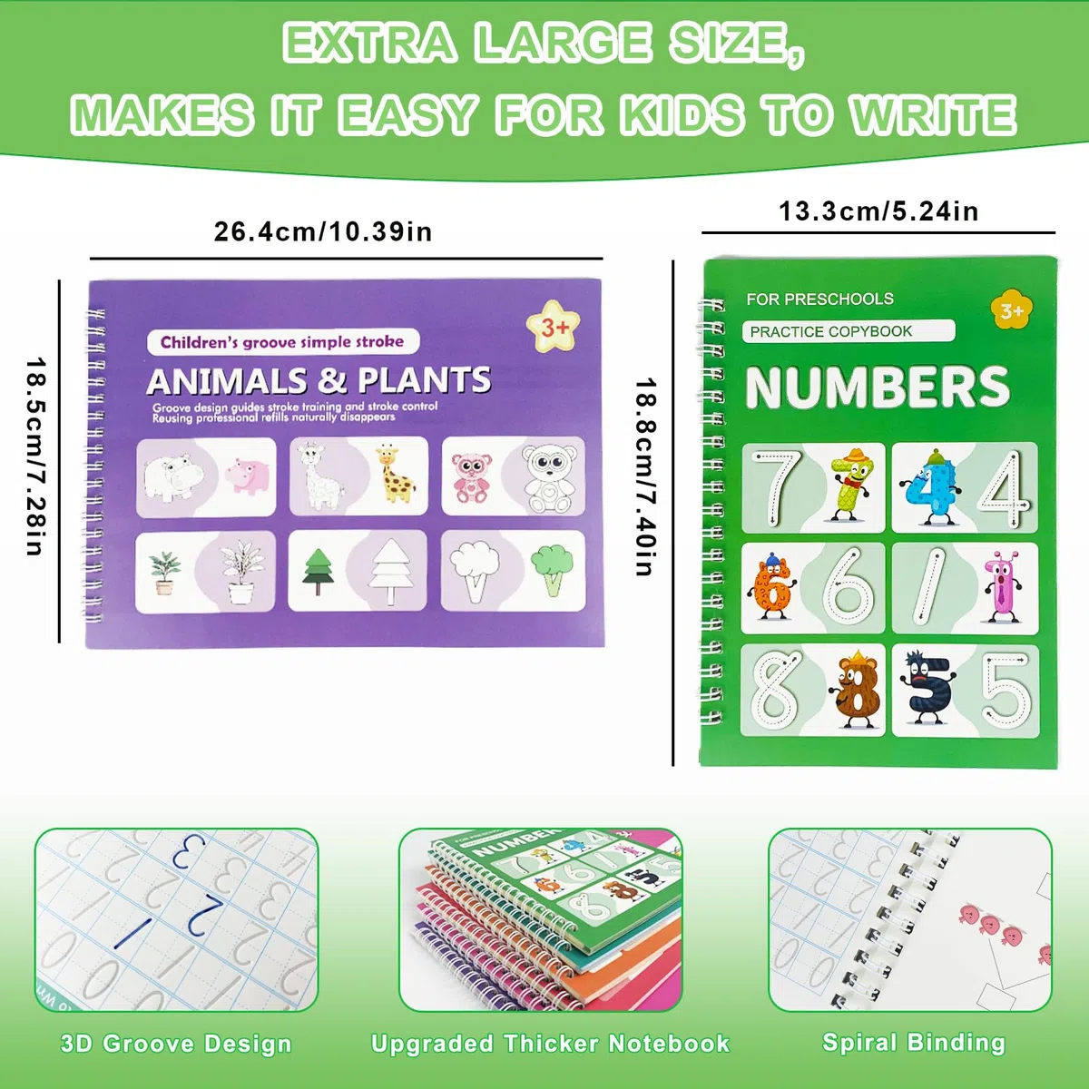 Confezione da 6 quaderni magici per esercizi di scrittura a mano con scanalature, set con 6 libro magico, 20 ricariche per penne, 3 penne, libro di attività di apprendimento riutilizzabile 3+