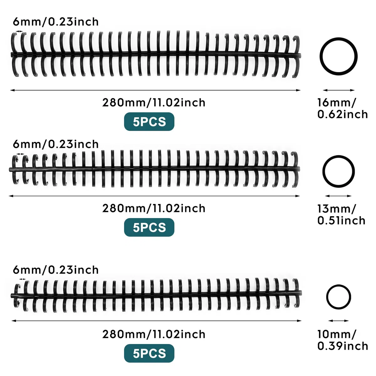 15 pettini di plastica per rilegatura, 30 fori, spine di rilegatura a pettine da 28 * 10mm/13mm/16mm, rilegatrice a bobina, set di spine di rilegatura a spirale, capacità per rilegatrice a pettine