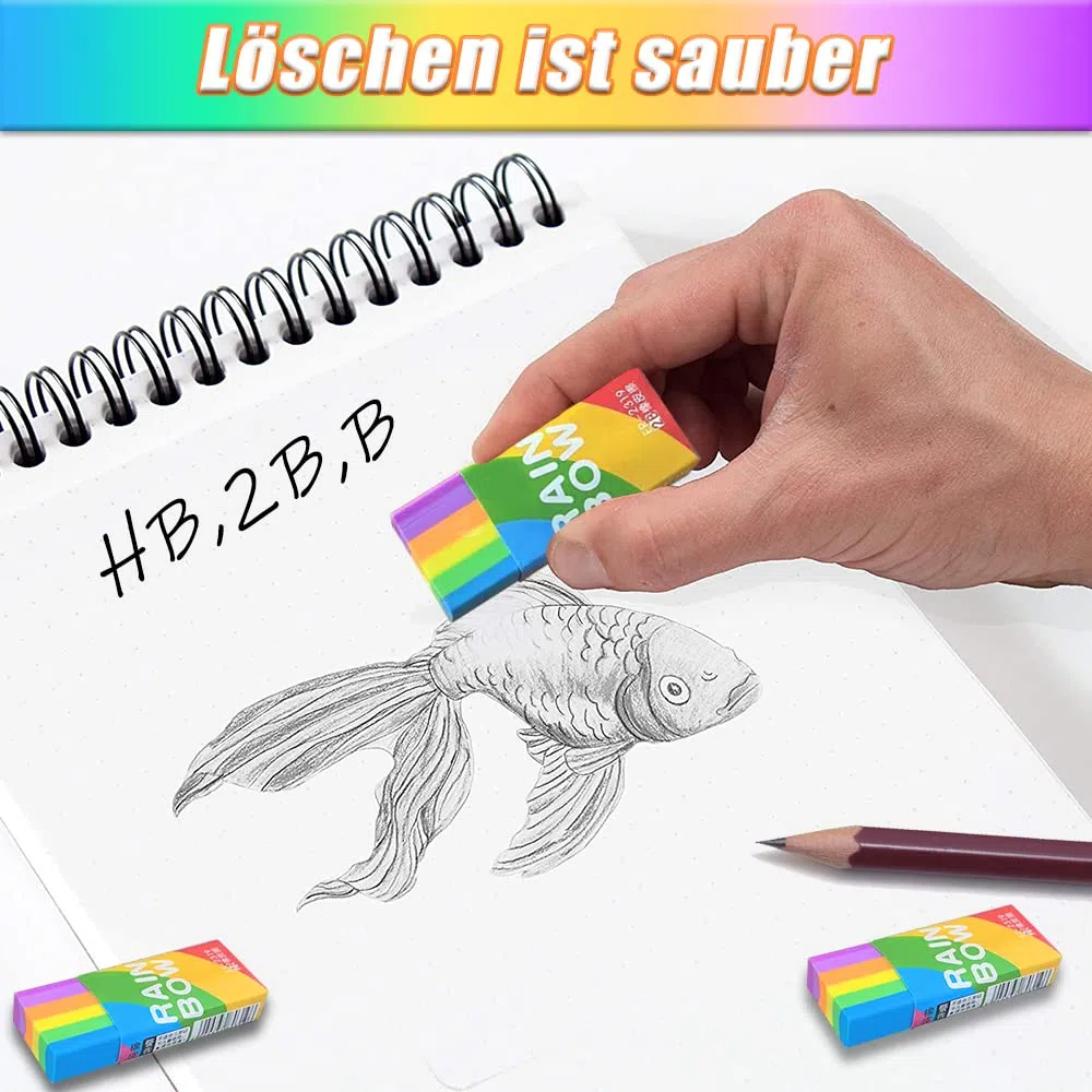 20 Pezzi Gomme da Cancellare Arcobaleno, Set 2B Colorato per Bambini, Morbida