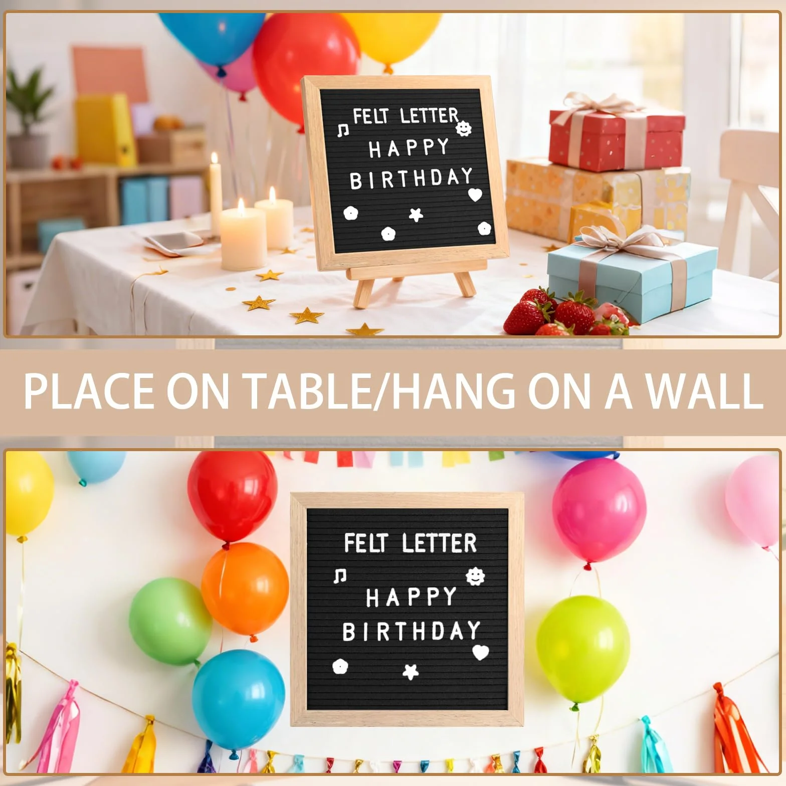 Feltro Letter Board, Bacheca in feltro, 25 x 25 cm, con 340 lettere, cornice in legno, per annunci di bambini, pietre miliari, decorazione per ufficio, cartello con password (Nero)