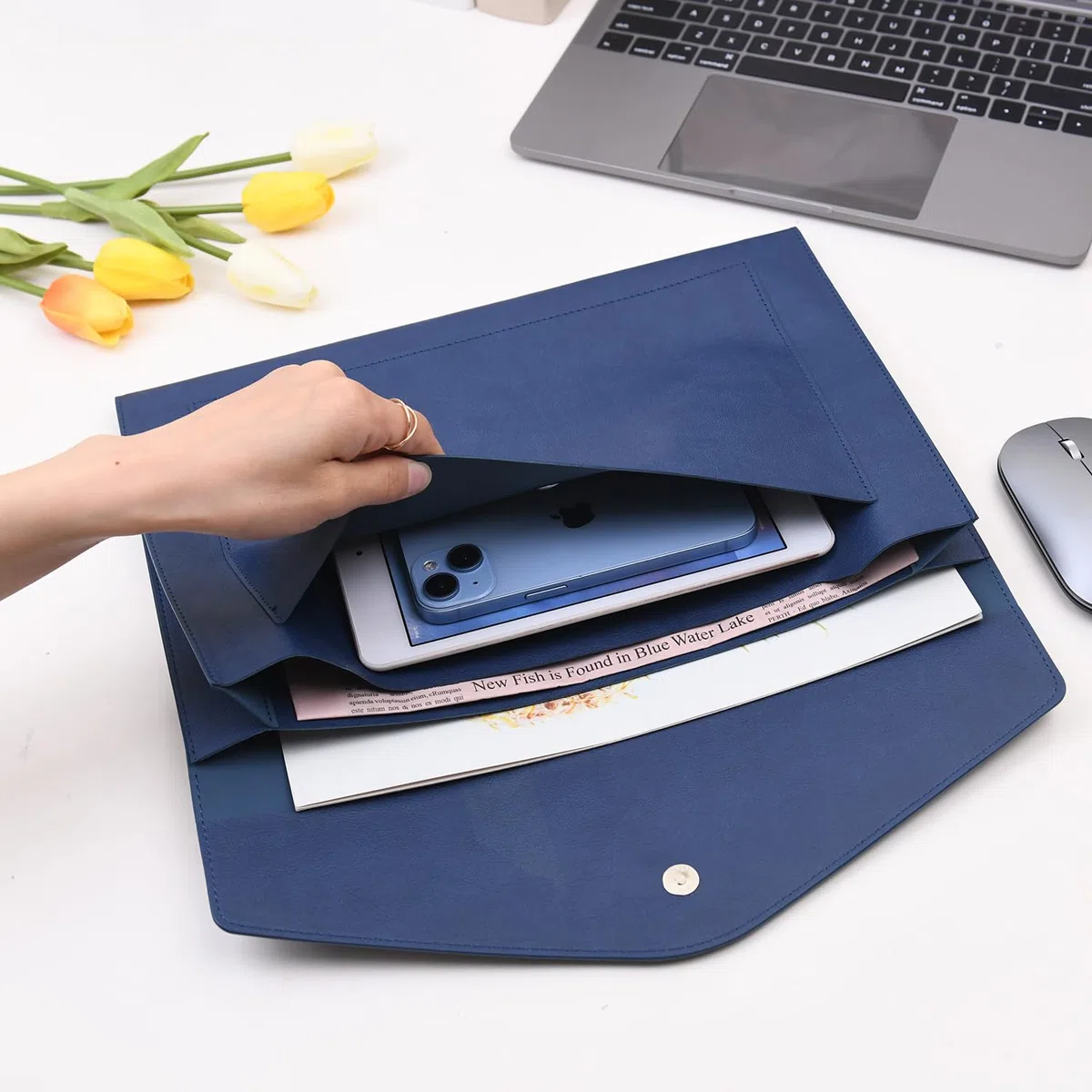 Wason Porta documenti A4 Espandibile Custodia per Buste in Pelle PU-Tasche di Grandi Dimensioni per Fatture Cartacee Cancelleria Tablet e PC Lavoro Studio Viaggi(Blu scuro)