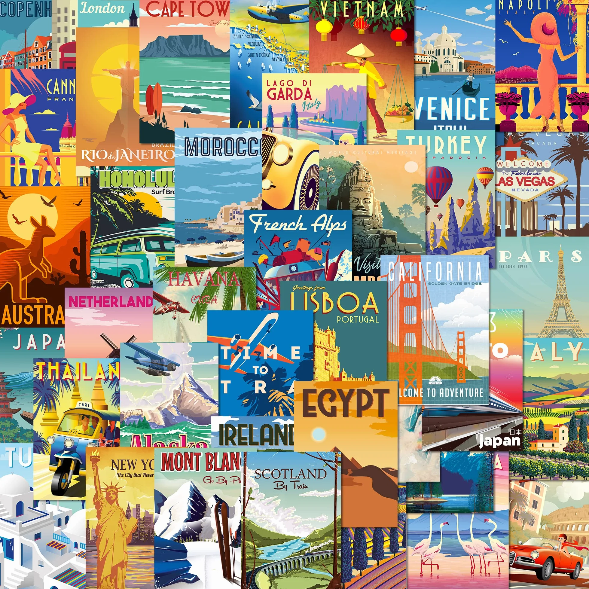 Olivia Samuel 40 cartoline retrò miste da molte destinazioni di viaggio popolari ed esotiche in colori vivaci. Stampate nel Regno Unito su carta spessa ecologica da 300 g/m².
