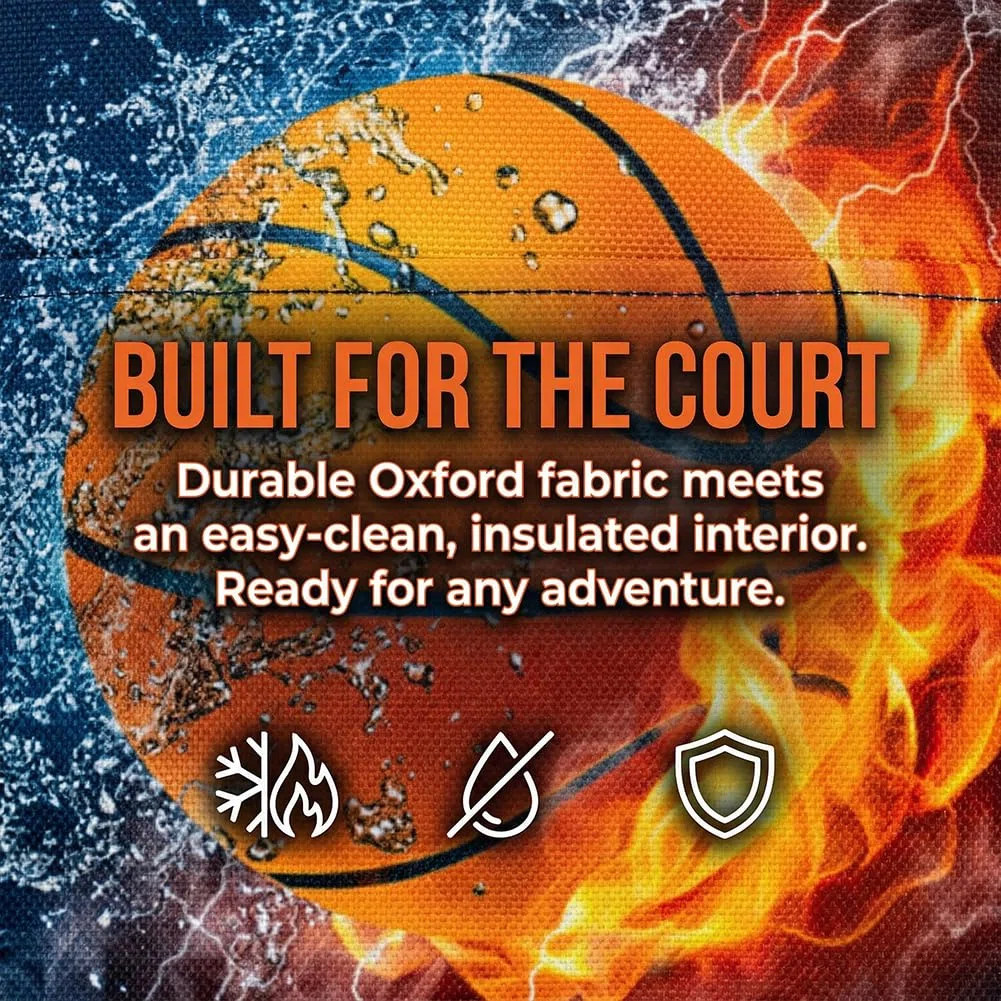 Basket Borsa da pranzo, Borraccia pieghevole a tema Pallacanestro & portachiavi, Tessuto Oxford, 550ML, senza BPA, per sport, Borsa Termica per Alimenti, per Studenti Scuola Picnic Cibo Bevanda Frutta