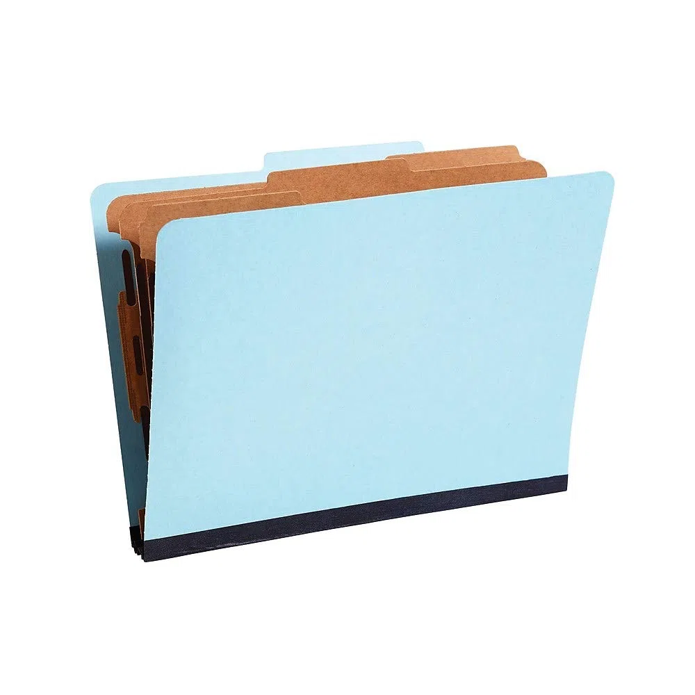 Staples Colored Pressboard Classification Folders, Letter, 3 scomparti, luce blu, 20/confezione