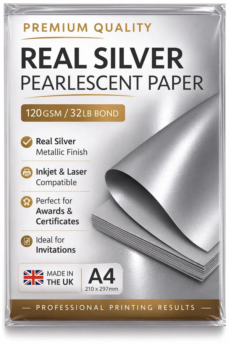 Syntego 20 fogli A4 color argento perlescente, 120 g/m², fronte/retro, adatti per stampanti laser e a getto d'inchiostro.