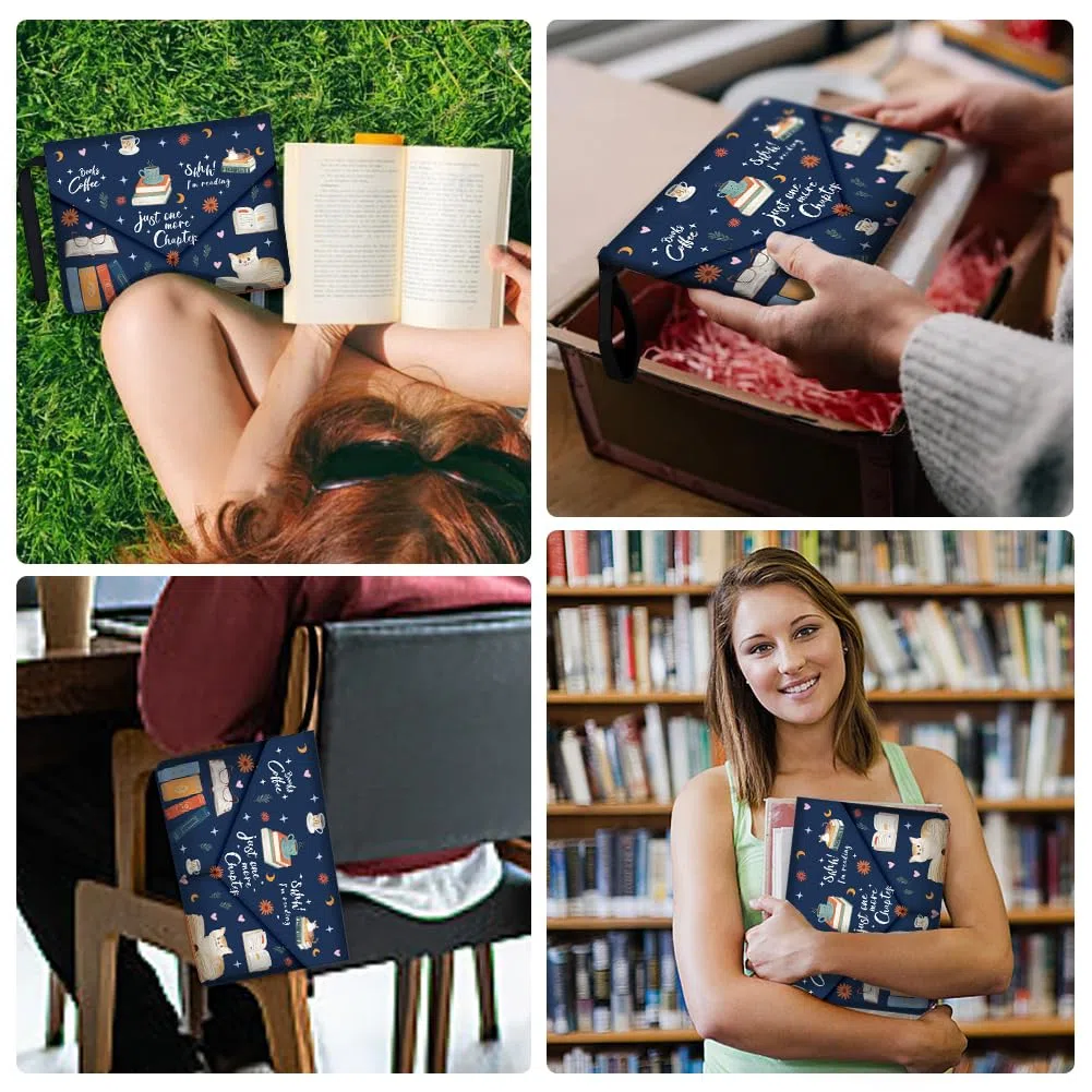 1pz Custodia Impermeabile per Libri per Amanti Di Libri, Custodia Protettiva per Libri Stampati con Gatto Libro In Tessuto Lavabile con Tasca Frontale e Bottone per Libri Tascabili, 30x23cm