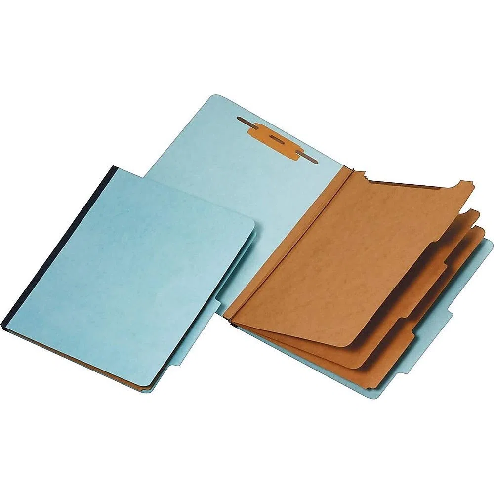 Staples Colored Pressboard Classification Folders, Letter, 3 scomparti, luce blu, 20/confezione