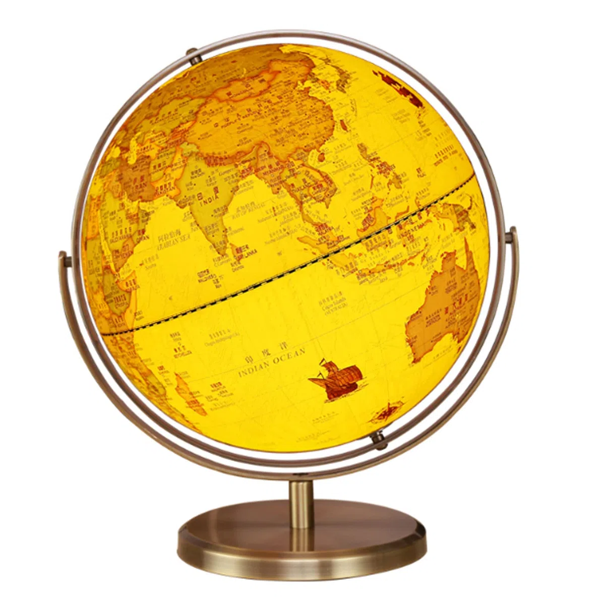 SYALEO Mappamondo Mappamondo Illuminato con Supporto in Metallo Dorato Diametro 12,5 '' Decorativo Mappamondo geografico Antico in Stile Oceano per la casa e L'Ufficio World Globe
