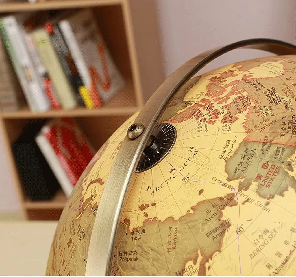 SYALEO Mappamondo Mappamondo Illuminato con Supporto in Metallo Dorato Diametro 12,5 '' Decorativo Mappamondo geografico Antico in Stile Oceano per la casa e L'Ufficio World Globe