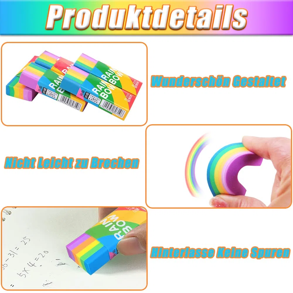 20 Pezzi Gomme da Cancellare Arcobaleno, Set 2B Colorato per Bambini, Morbida