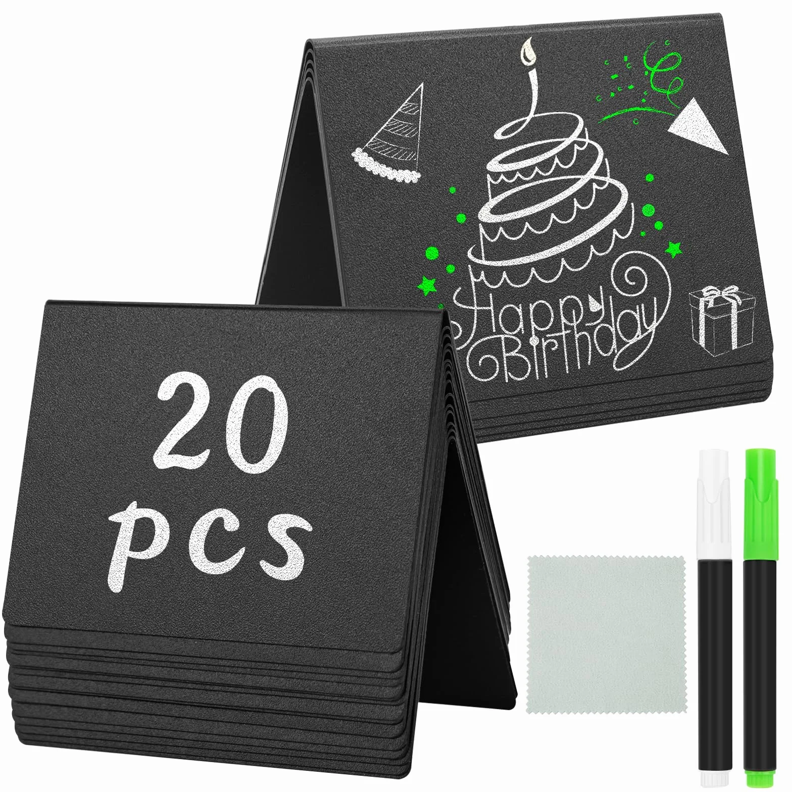 20 Pezzi Mini Lavagne, Piccole Lavagne per i Cartelli dei Prezzi, Cartelli di Posizione, Cartelli per Buffet, Mini Lavagnetta con 2 Penne e 1 Panno per la Pulizia per Feste, Ristoranti