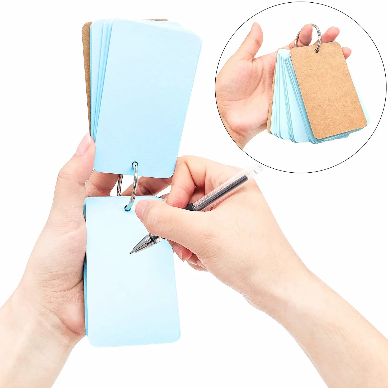 8 Pezzi Flashcard Carta Kraft Multicolore Blocchi di Flash Card con Anello Carte di Studio Memo per Memorizzare delle Parole Vocabolario (50 Fogli per Set)