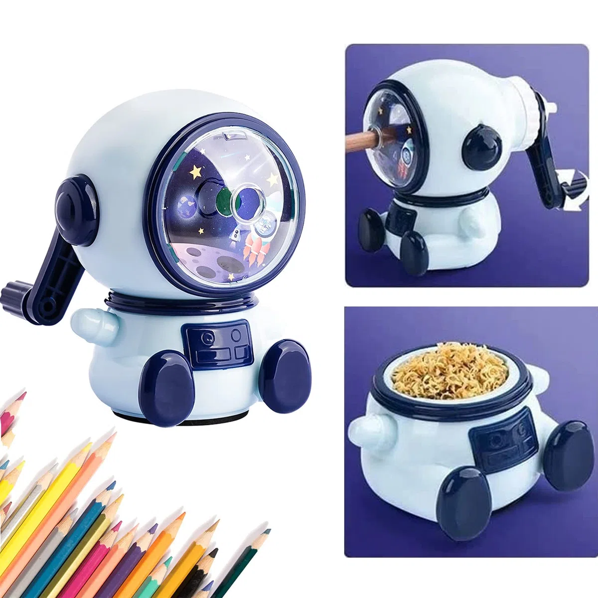 Temperamatite, temperamatite manuale, temperamatite con manovella, temperamatite con contenitore per bambini, per ufficio aula e casa astronauta (regolabile in tre marce)..