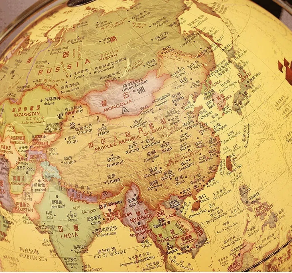 SYALEO Mappamondo Mappamondo Illuminato con Supporto in Metallo Dorato Diametro 12,5 '' Decorativo Mappamondo geografico Antico in Stile Oceano per la casa e L'Ufficio World Globe