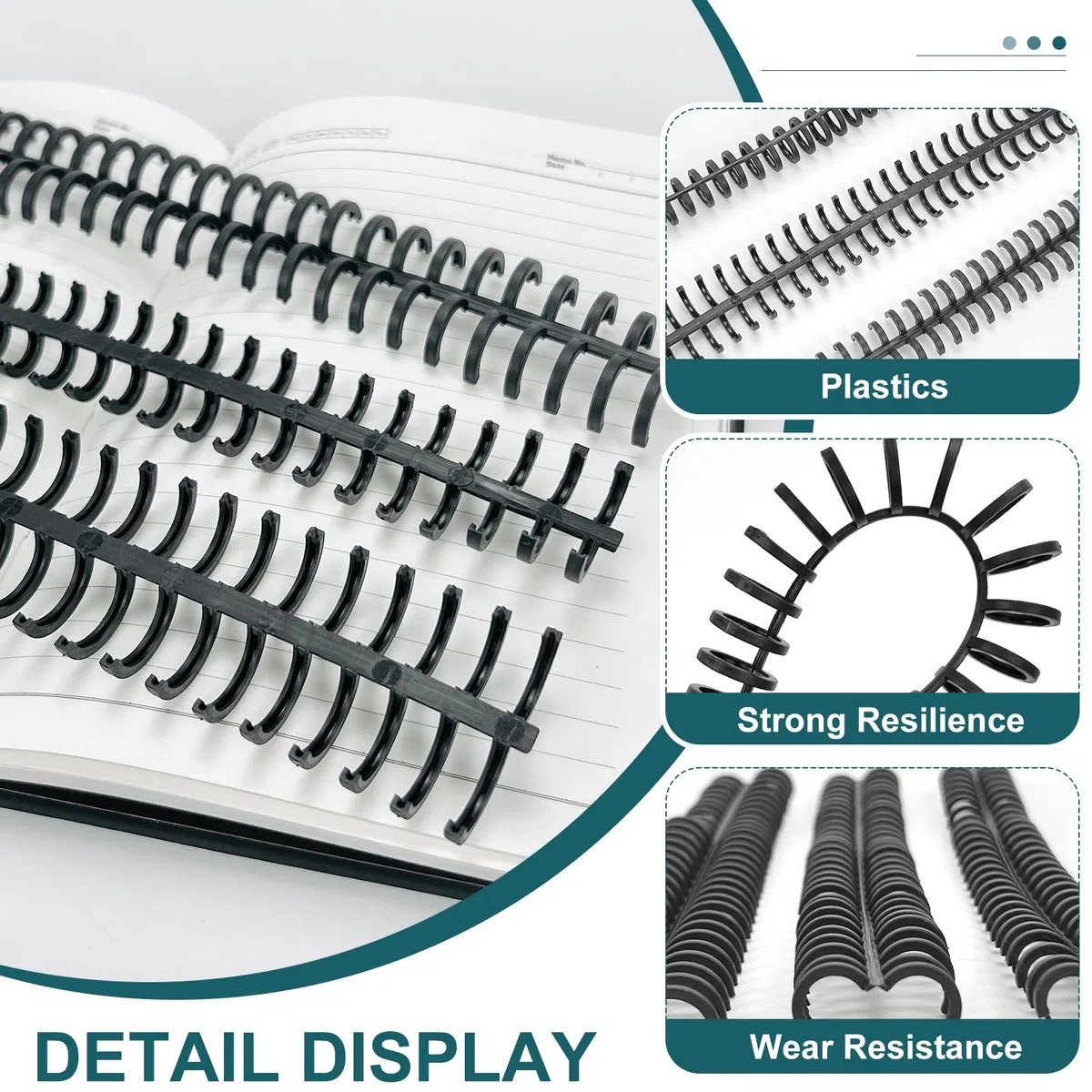 15 pettini di plastica per rilegatura, 30 fori, spine di rilegatura a pettine da 28 * 10mm/13mm/16mm, rilegatrice a bobina, set di spine di rilegatura a spirale, capacità per rilegatrice a pettine