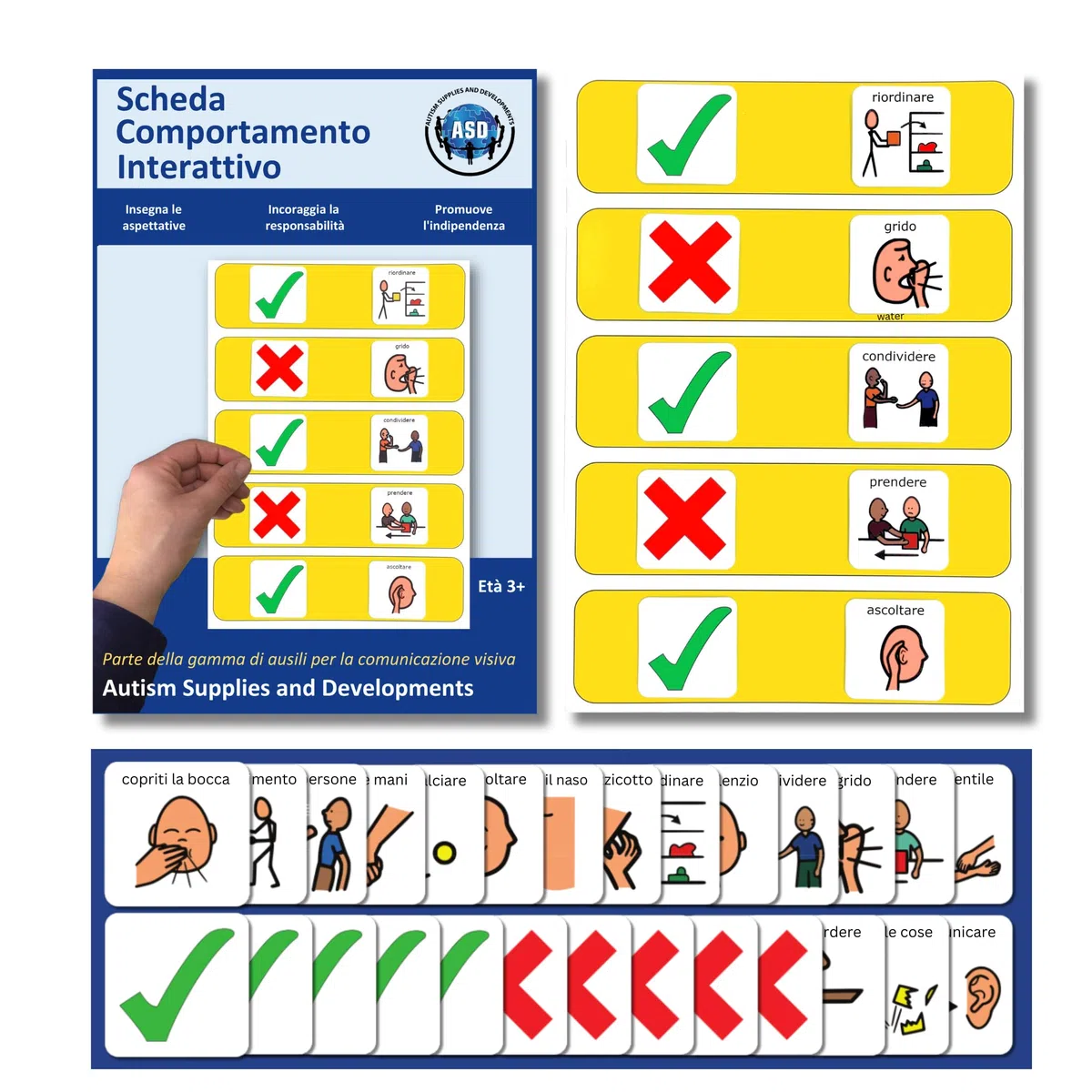 Autism Supplies and Developments Tabella Interattiva del Comportamento ABA -Agenda Visiva Bambini Autismo –per Aule/Casa –CAA Giochi Montessori/Educativi – Regali Autistici – Italiano