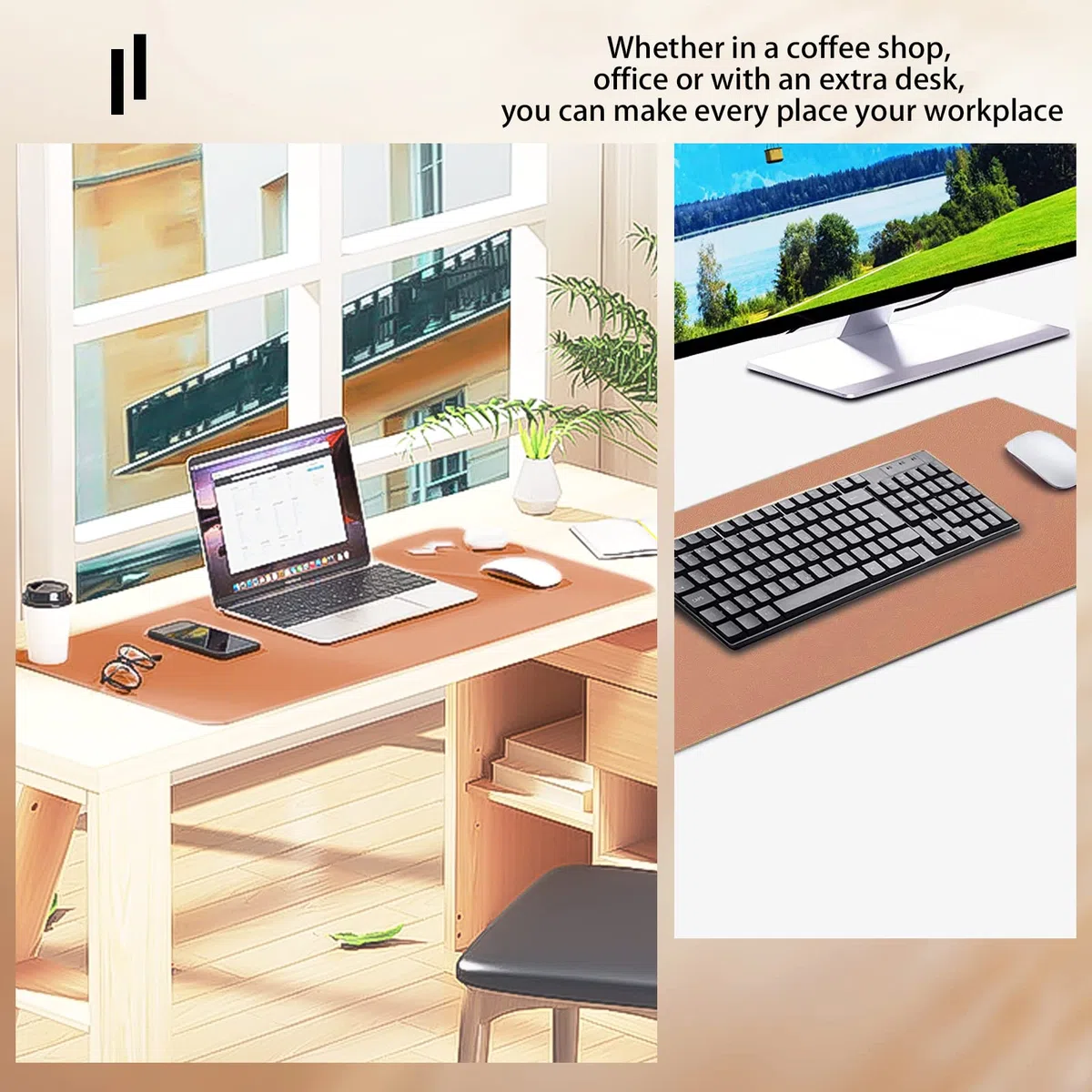 Sottomano Scrivania in Pelle [Set di 2] Tappetino Scrivania di qualità Premium 80x40 cm con Tappetino per Mouse Aggiuntivo Tappetino Antiscivolo Accessori Ufficio con Cinghie (Verde/Grigio)