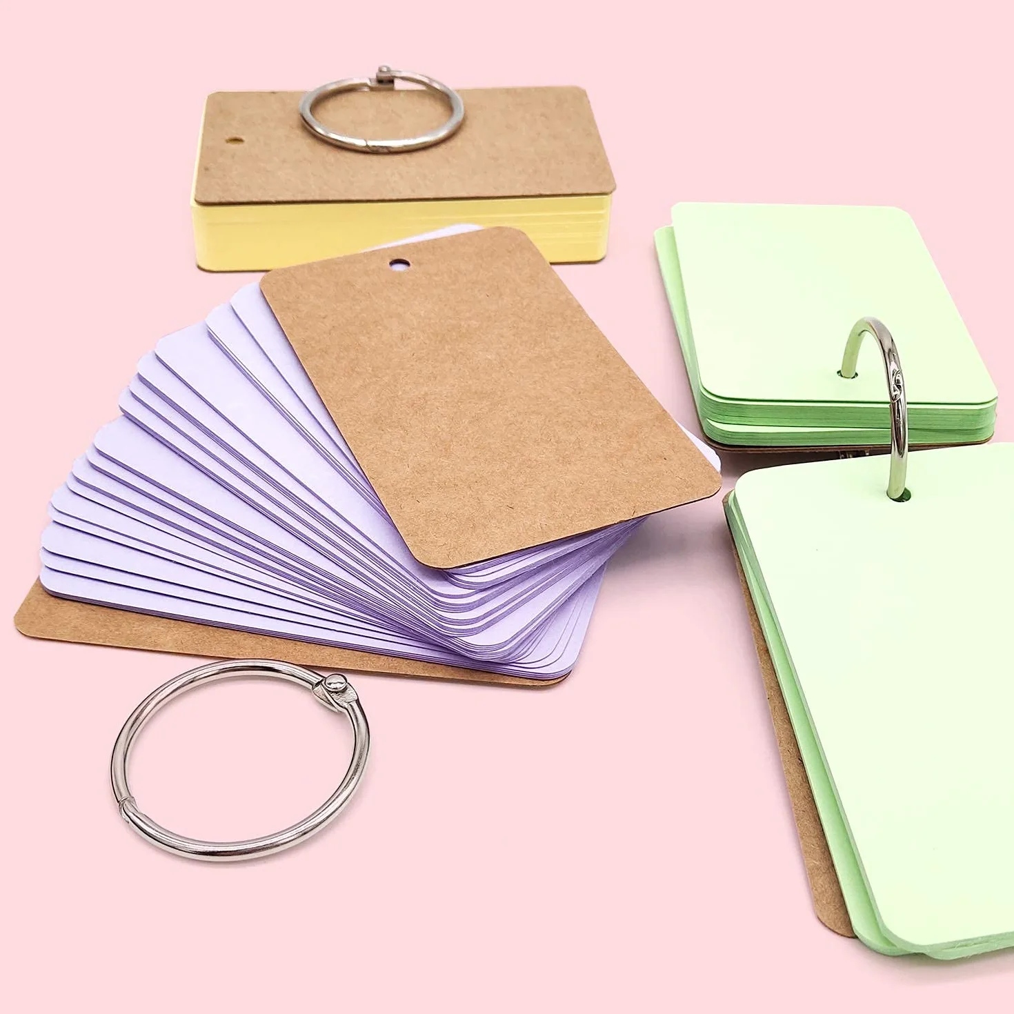 8 Pezzi Flashcard Carta Kraft Multicolore Blocchi di Flash Card con Anello Carte di Studio Memo per Memorizzare delle Parole Vocabolario (50 Fogli per Set)