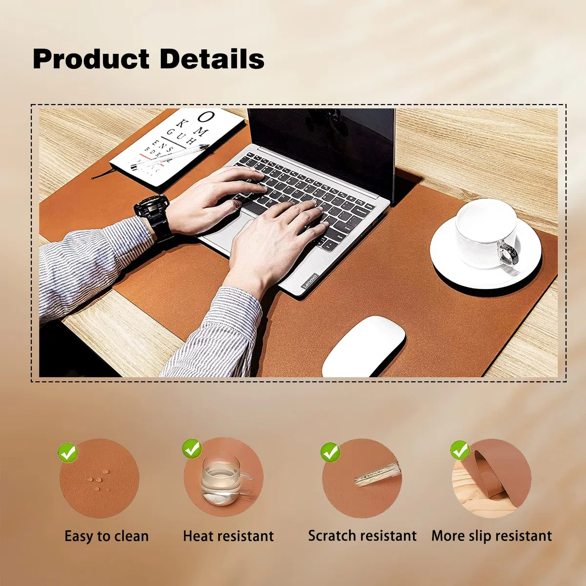 Sottomano Scrivania in Pelle [Set di 2] Tappetino Scrivania di qualità Premium 80x40 cm con Tappetino per Mouse Aggiuntivo Tappetino Antiscivolo Accessori Ufficio con Cinghie (Verde/Grigio)