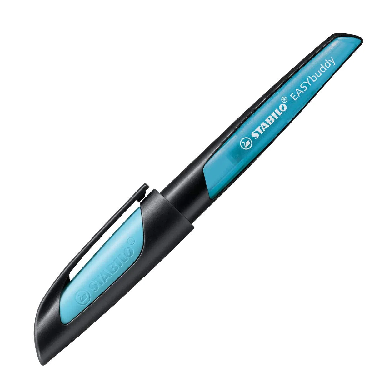 STABILO EASYbuddy - Penna Stilografica Ergonomica per Bambini - Nero/Azzurro - Punta Standard - Cartuccia Blu inclusa