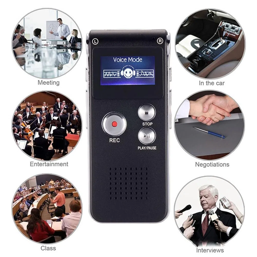 Registratore Vocale 8G Lettore MP3 con Riduzione del Rumore Ad Alta Definizione Adatto per Riunioni e Altre Occasioni Nero 1 Pezzo