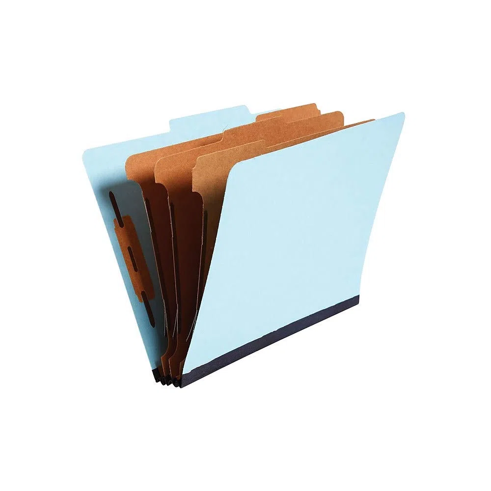 Staples Colored Pressboard Classification Folders, Letter, 3 scomparti, luce blu, 20/confezione