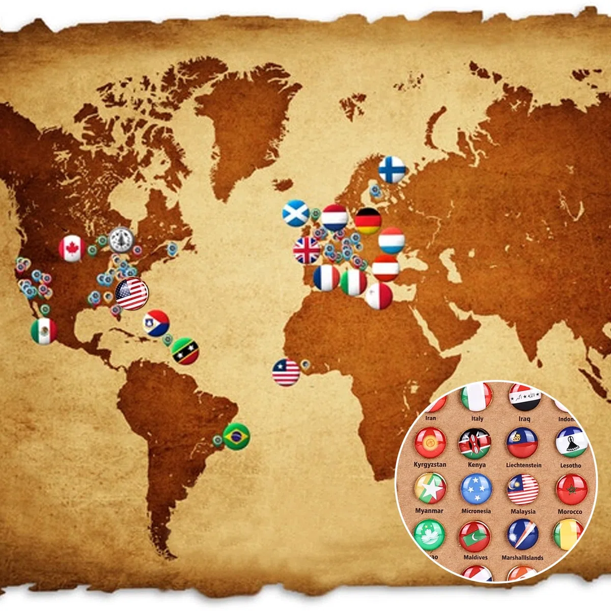 Puntine da viaggio 291 pezzi bandiera nazionale puntine da disegno decorative paese mappa puntine da disegno con piastre in sughero in metallo spille creative per bacheca fai da te
