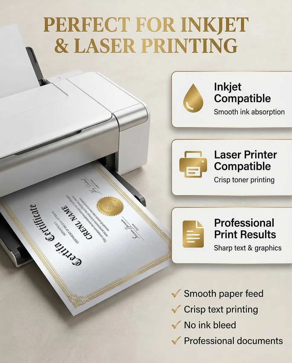 Syntego 20 fogli A4 color argento perlescente, 120 g/m², fronte/retro, adatti per stampanti laser e a getto d'inchiostro.